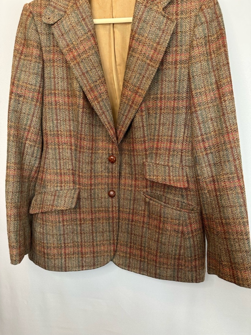 Evan Picone Women Size L Plaid Notch-Lapel Blazer 60% Wool 40% Silk Preppy VTG - Picture 6 of 9